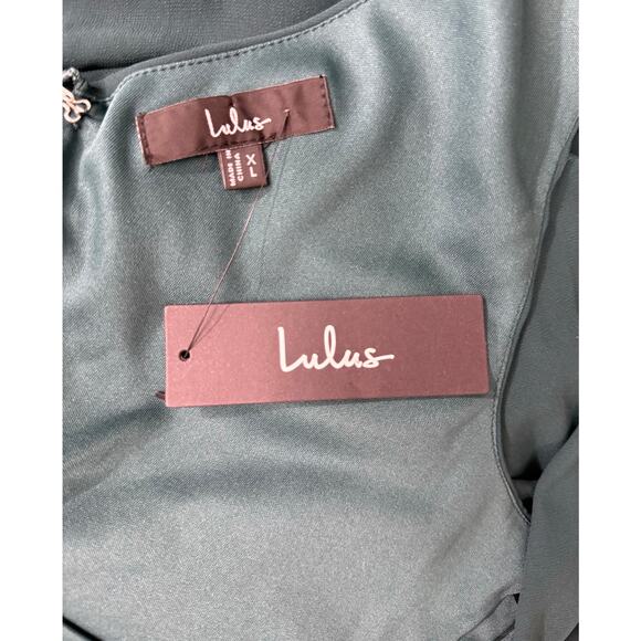 NWT Lulus Thoughts of Hue Emerald Green Surplice Maxi Dress Size XL Chiffon Slit - Picture 8 of 10